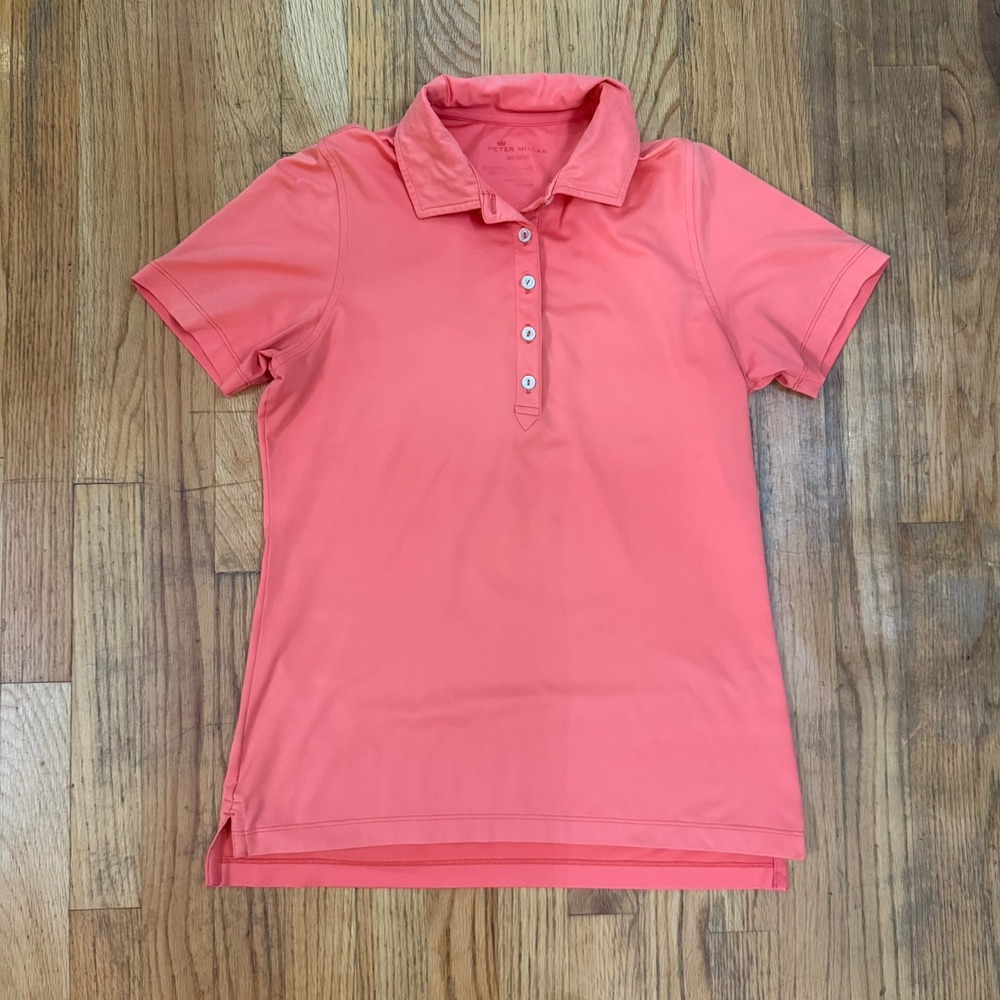 Peter Millar Womens Wicking Golf Polo Shirt Coral Pink Short Sleeve Size M
